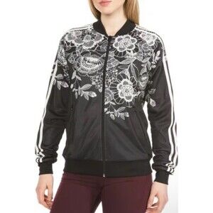 Adidas Floral Track Jacket Women’s Black White Zip Top Farm Rio Florido Small